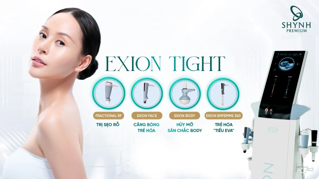 Ngoài giảm béo body, Exion Tight còn có đa dạng đầu điều trị cho facial và vùng tiểu eva
