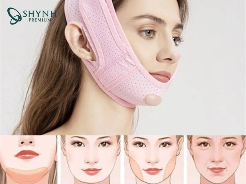 Đai nâng cơ mặt tạo áp lực vật lý tác động lên bề mặt da, giúp cố định vùng cằm – hàm
